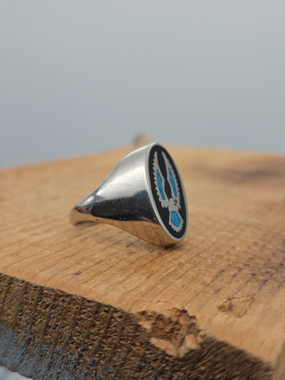 Vintage Native American Turquoise‎ Onyx Eagle Ring Men's 13 - Picture 6 of 11